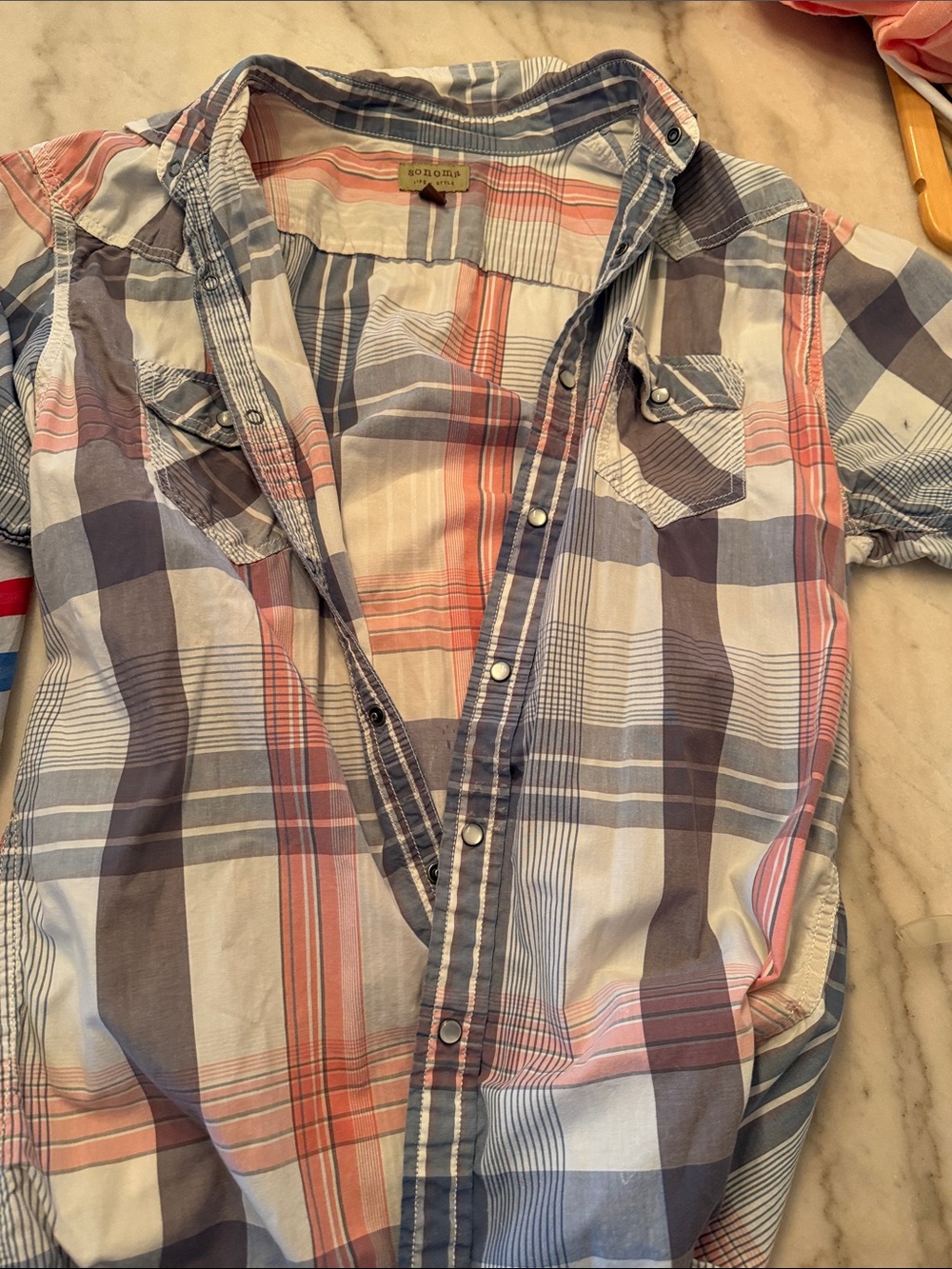 Sonoma Plaid Button-Down Shirt in Blue, Pink & White